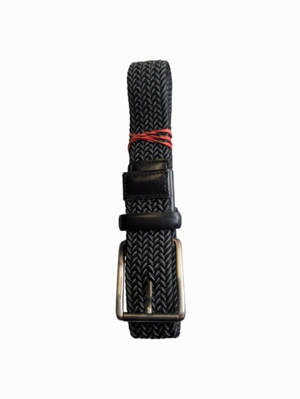Source Unknown Black Woven Elastic Belt with Silver Buckle